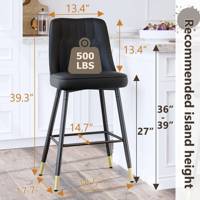 27 Inch Black Counter Height Bar Stool Set With Back Faux Leather