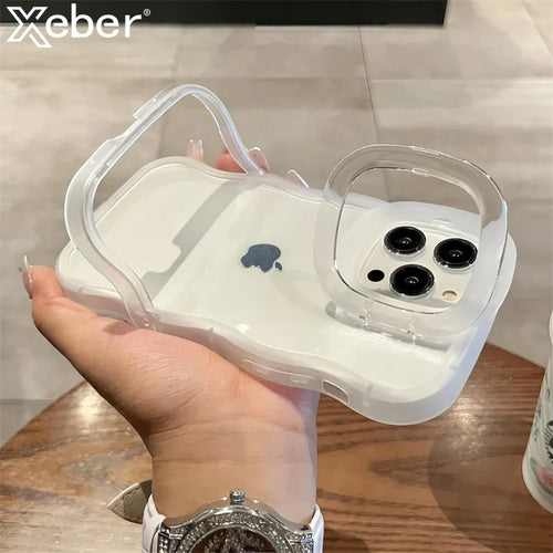 2IN1 Folding Stand Wave Clear Phone Case For iPhone PhoneShells