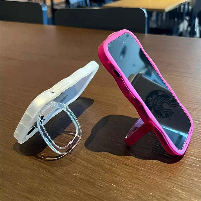 2IN1 Folding Stand Wave Clear Phone Case For iPhone PhoneShells
