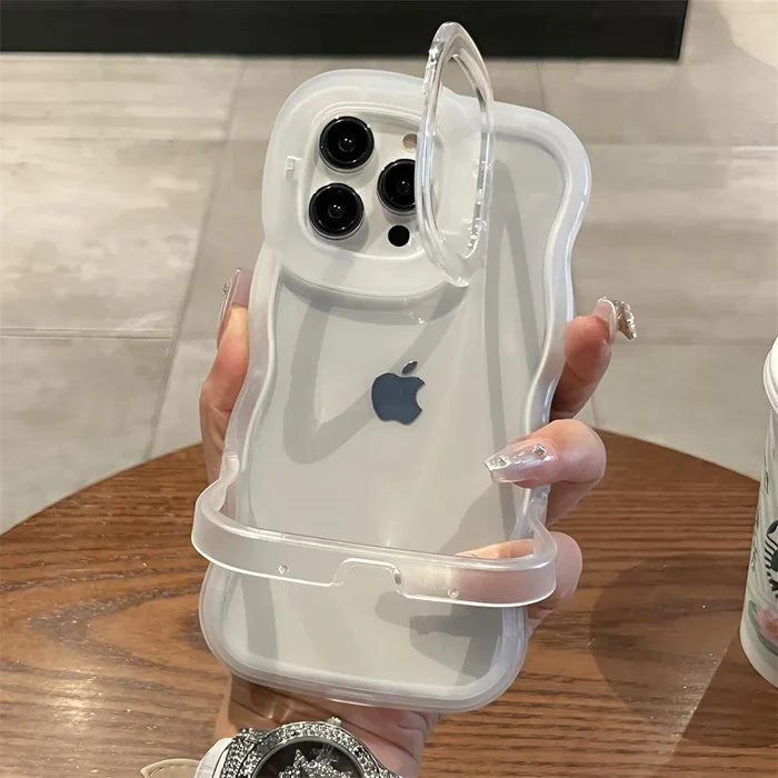 2IN1 Folding Stand Wave Clear Phone Case For iPhone PhoneShells