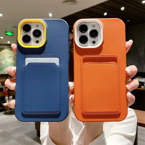 3 in 1 Card Holder Wallet Solid Color Skin Feel Phone Case For iPhone PhoneShells