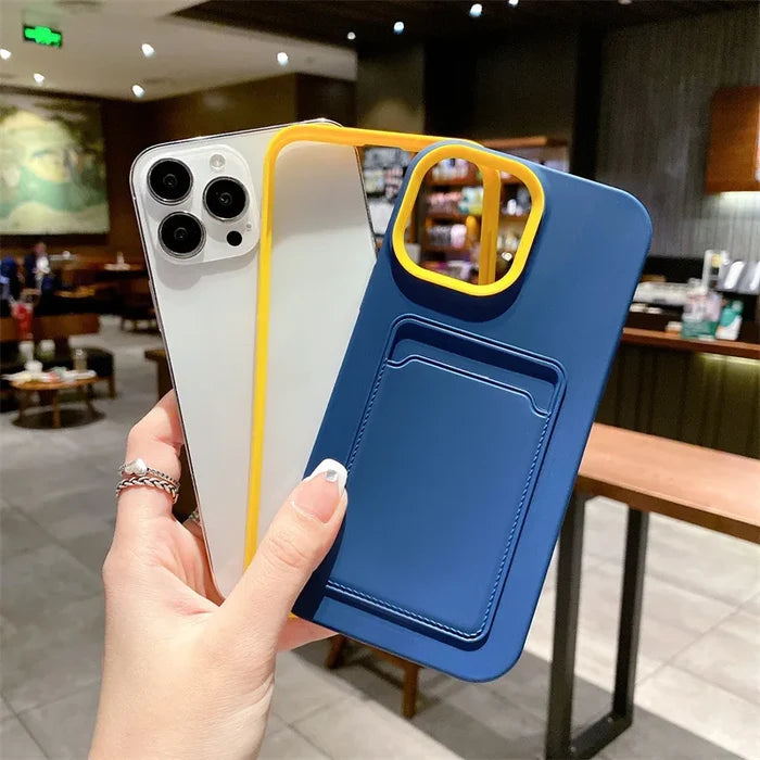 3 in 1 Card Holder Wallet Solid Color Skin Feel Phone Case For iPhone PhoneShells