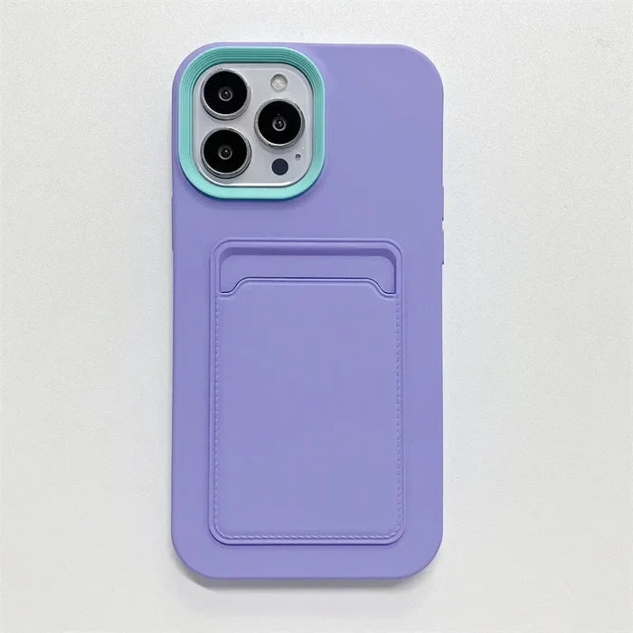 3 in 1 Card Holder Wallet Solid Color Skin Feel Phone Case For iPhone PhoneShells