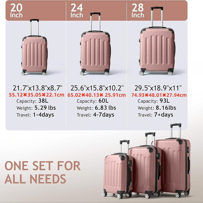 3-Piece Hard Shell Luggage Set with TSA Lock – 20/24/28 Inch 360° Spinner Wheels DailySale