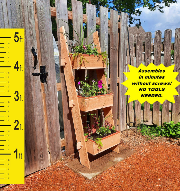 3-Tier Vertical Cedar Standing Planter Box Timberlane Gardens