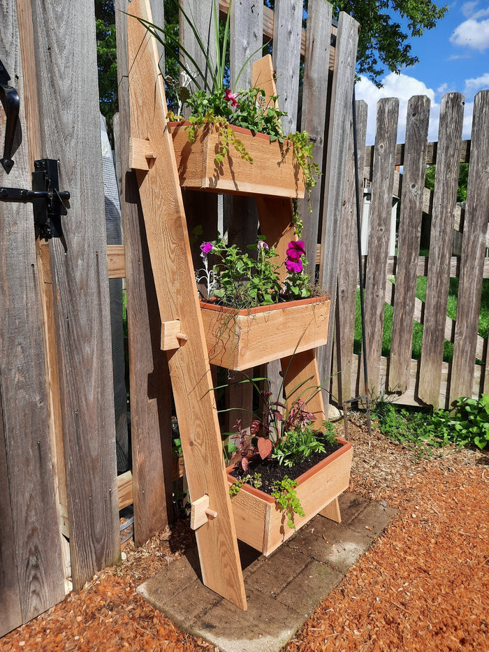 3-Tier Vertical Cedar Standing Planter Box Timberlane Gardens