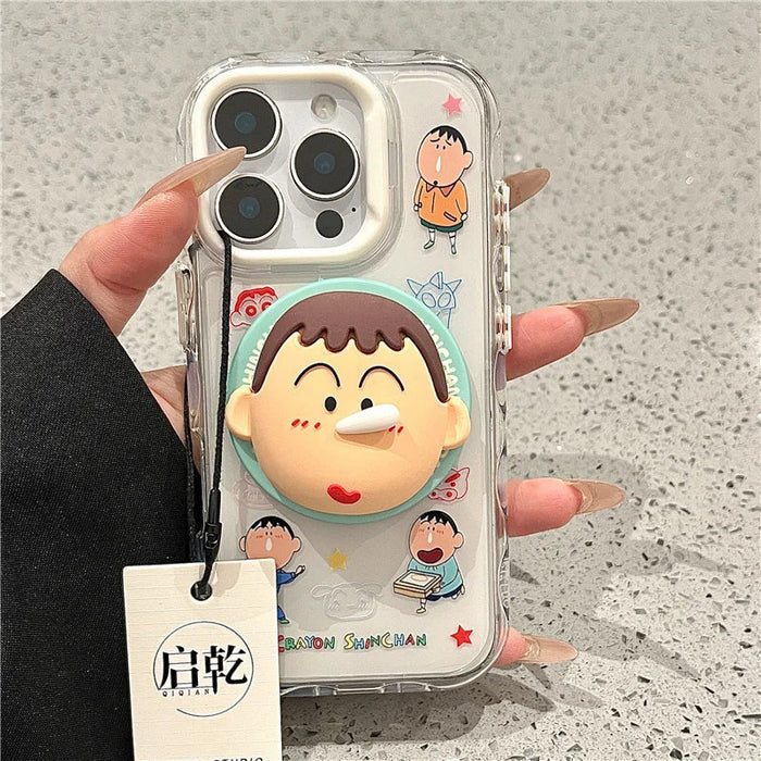 3D Anime Cute Couple Funny Crayon Shin-chan Magsafe Wireless Charge Case For iPhone PhoneShells