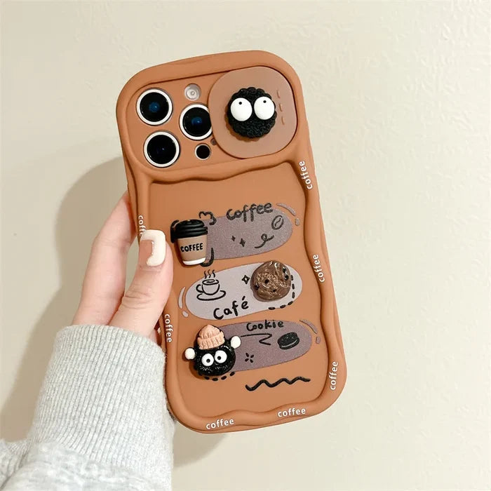 3D Cartoon Coffee With Wrist Strap Phone Case For iPhone PhoneShells