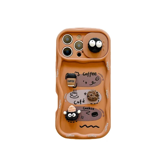3D Cartoon Coffee With Wrist Strap Phone Case For iPhone PhoneShells