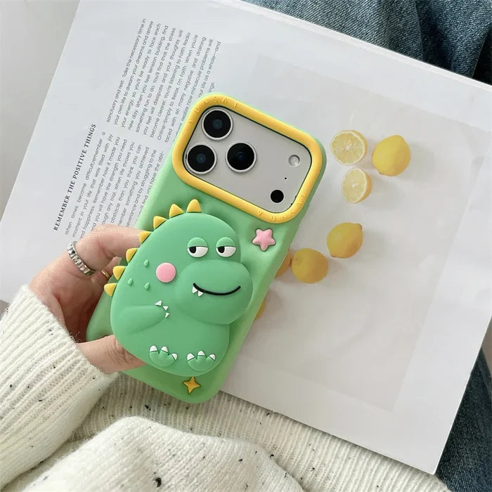 3D Cartoon Dinosaur Telescopic Bracket Soft Silicone Phone Case For iPhone PhoneShells