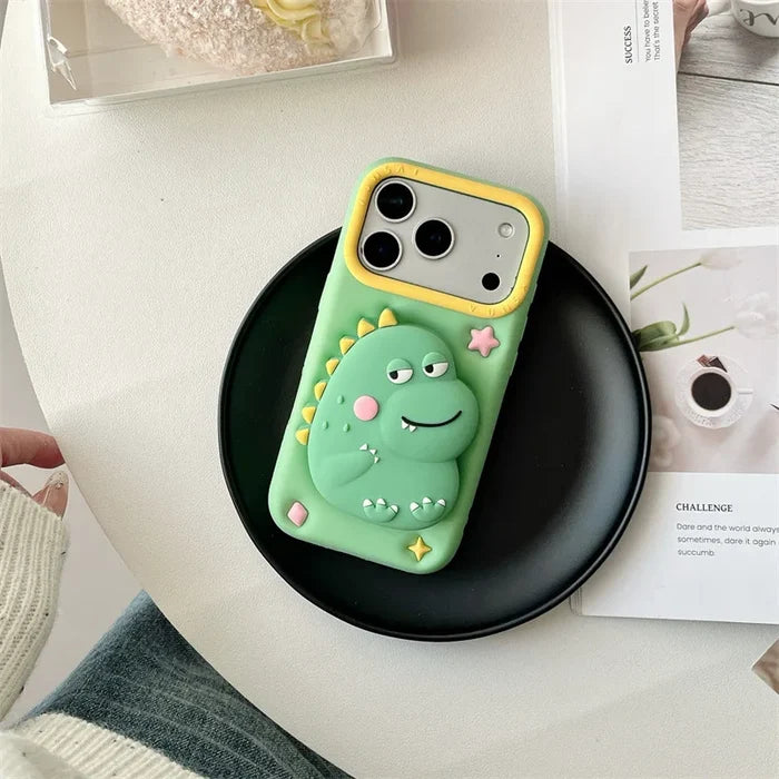 3D Cartoon Dinosaur Telescopic Bracket Soft Silicone Phone Case For iPhone PhoneShells