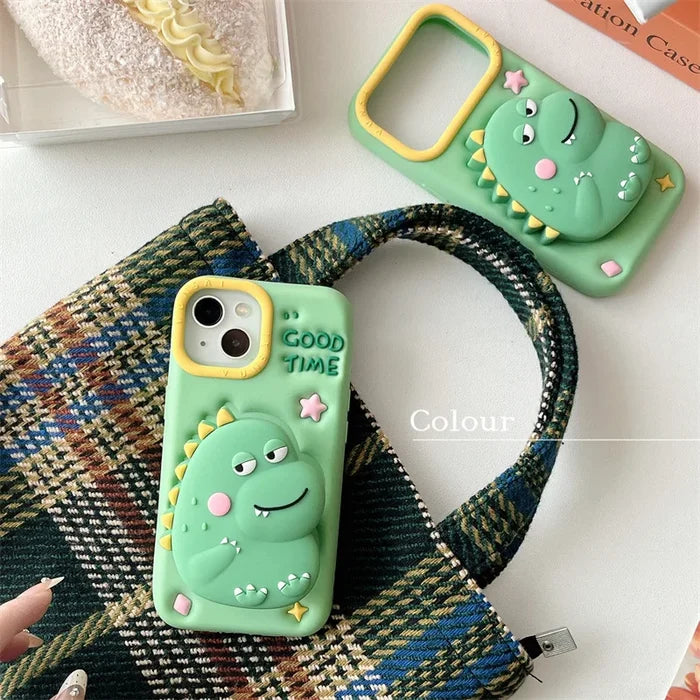3D Cartoon Dinosaur Telescopic Bracket Soft Silicone Phone Case For iPhone PhoneShells