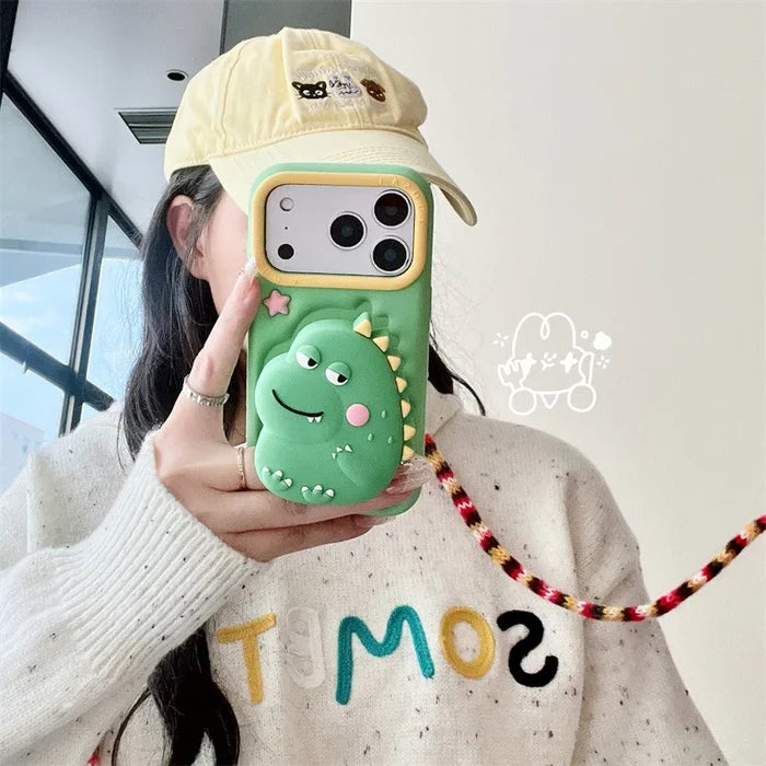 3D Cartoon Dinosaur Telescopic Bracket Soft Silicone Phone Case For iPhone PhoneShells