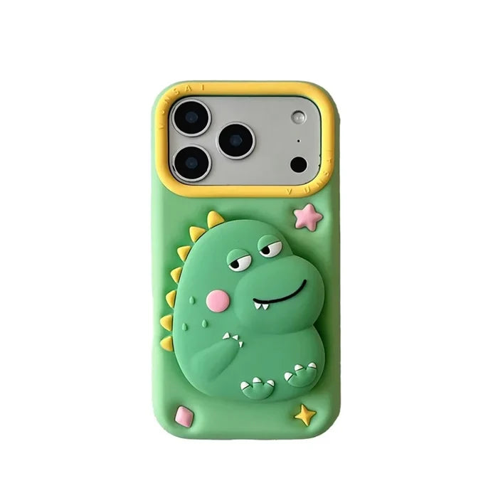 3D Cartoon Dinosaur Telescopic Bracket Soft Silicone Phone Case For iPhone PhoneShells
