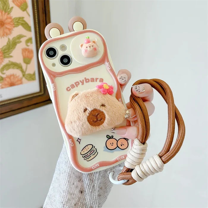 3D Cartoon Kapibala Sliding Push-Pull Camera Phone Case for iPhone PhoneShells