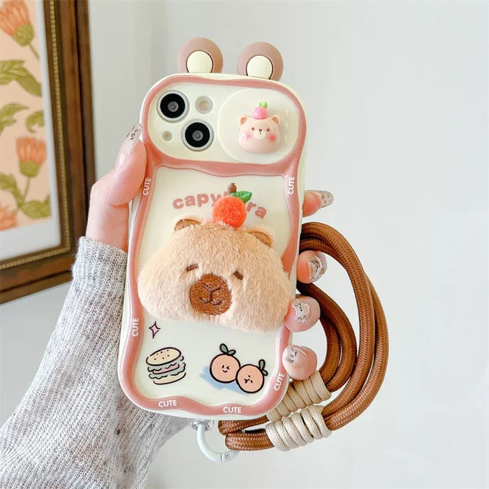3D Cartoon Kapibala Sliding Push-Pull Camera Phone Case for iPhone PhoneShells