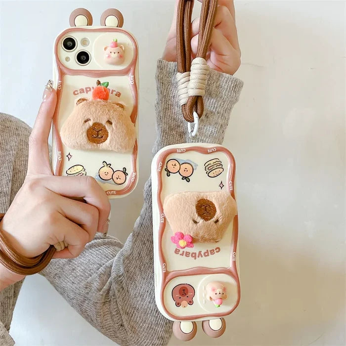 3D Cartoon Kapibala Sliding Push-Pull Camera Phone Case for iPhone PhoneShells