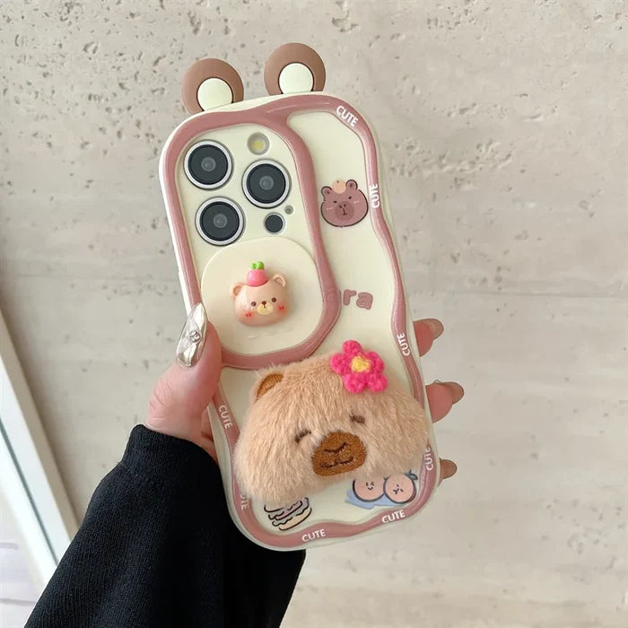 3D Cartoon Kapibala Sliding Push-Pull Camera Phone Case for iPhone PhoneShells