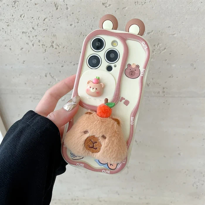 3D Cartoon Kapibala Sliding Push-Pull Camera Phone Case for iPhone PhoneShells
