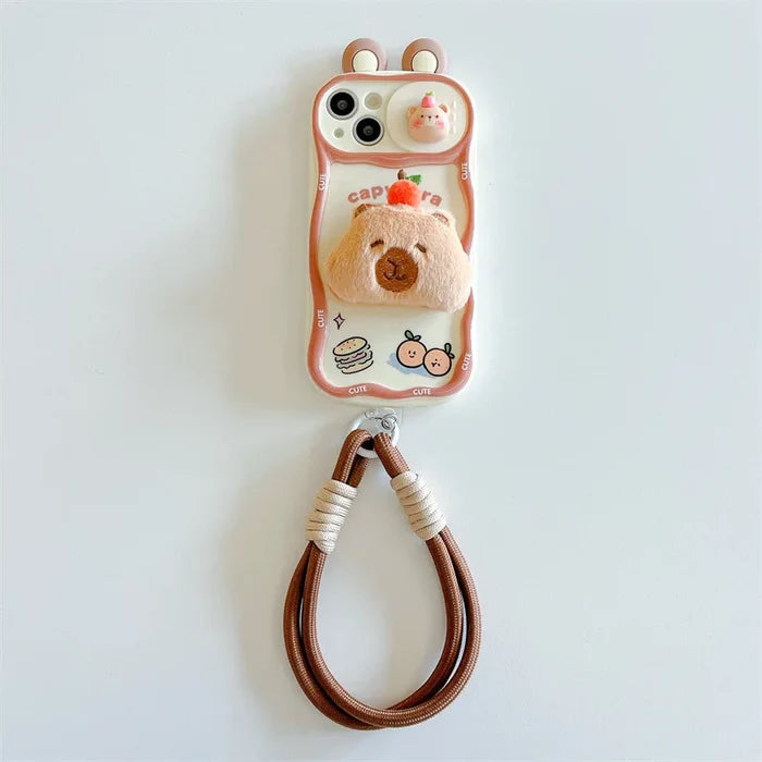 3D Cartoon Kapibala Sliding Push-Pull Camera Phone Case for iPhone PhoneShells