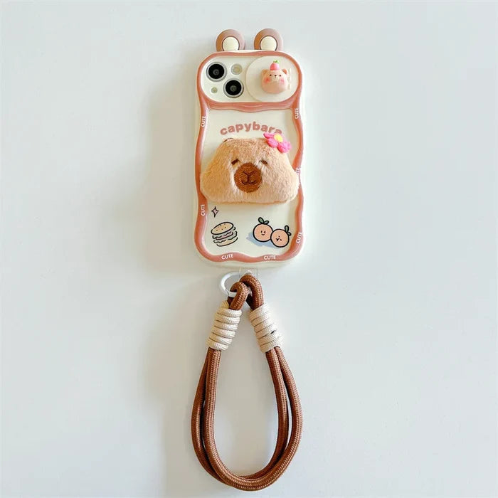 3D Cartoon Kapibala Sliding Push-Pull Camera Phone Case for iPhone PhoneShells