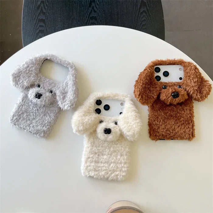 3D Cartoon Teddy Puppy Plush Phone Case For iPhone PhoneShells