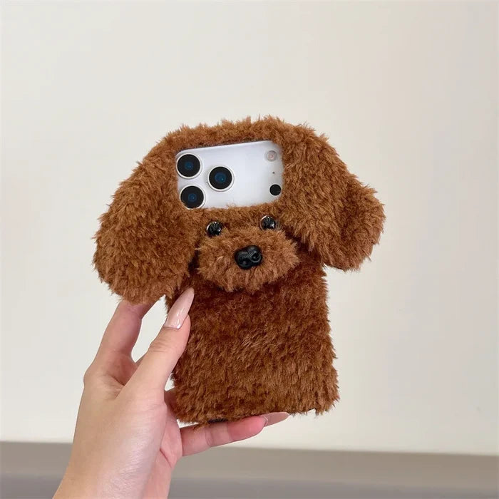 3D Cartoon Teddy Puppy Plush Phone Case For iPhone PhoneShells