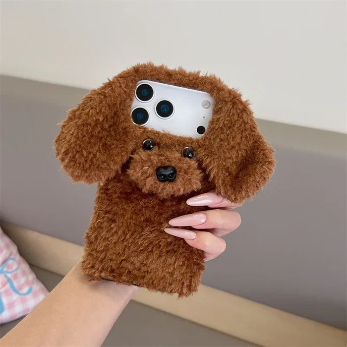 3D Cartoon Teddy Puppy Plush Phone Case For iPhone PhoneShells