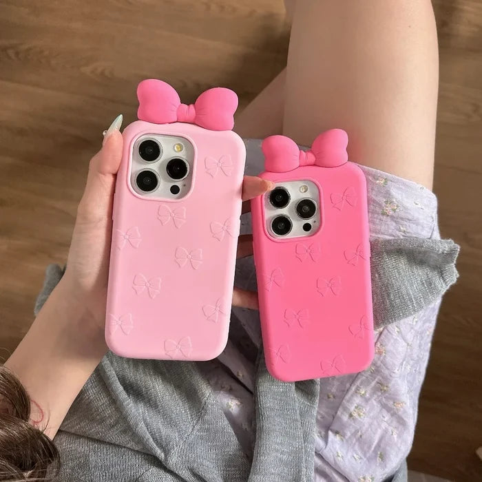 3D Cute Bowknot Cartoon Tie Silicone Phone Case For iPhone PhoneShells