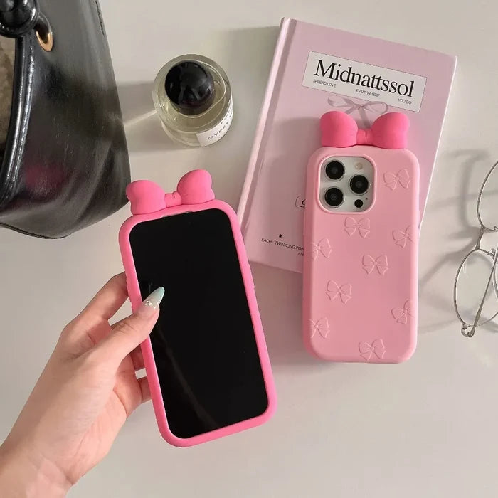 3D Cute Bowknot Cartoon Tie Silicone Phone Case For iPhone PhoneShells