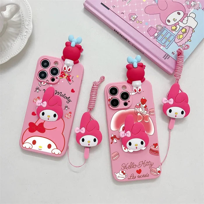 3D Cute Cartoon Melody Phone Case With Bracket Lanyard For iPhone PhoneShells