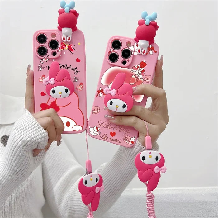 3D Cute Cartoon Melody Phone Case With Bracket Lanyard For iPhone PhoneShells