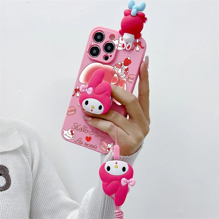 3D Cute Cartoon Melody Phone Case With Bracket Lanyard For iPhone PhoneShells