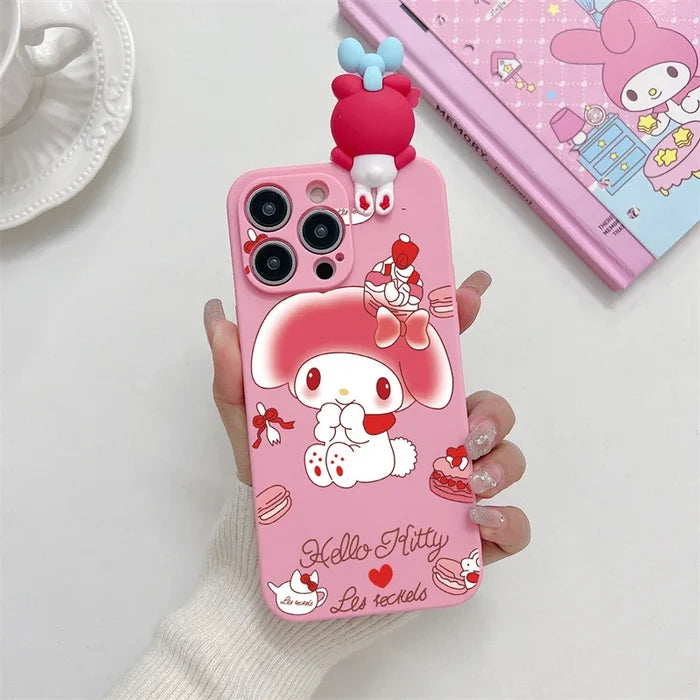 3D Cute Cartoon Melody Phone Case With Bracket Lanyard For iPhone PhoneShells