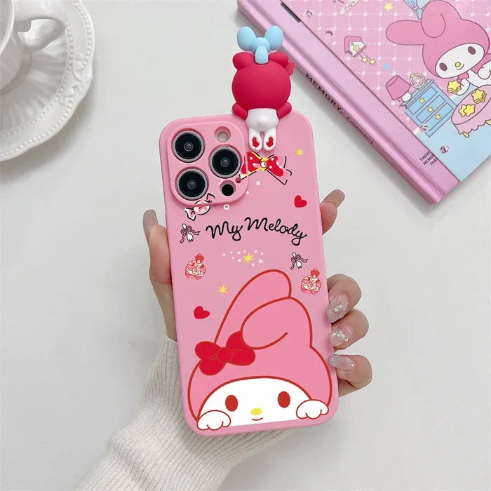 3D Cute Cartoon Melody Phone Case With Bracket Lanyard For iPhone PhoneShells