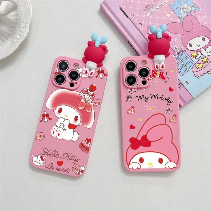3D Cute Cartoon Melody Phone Case With Bracket Lanyard For iPhone PhoneShells