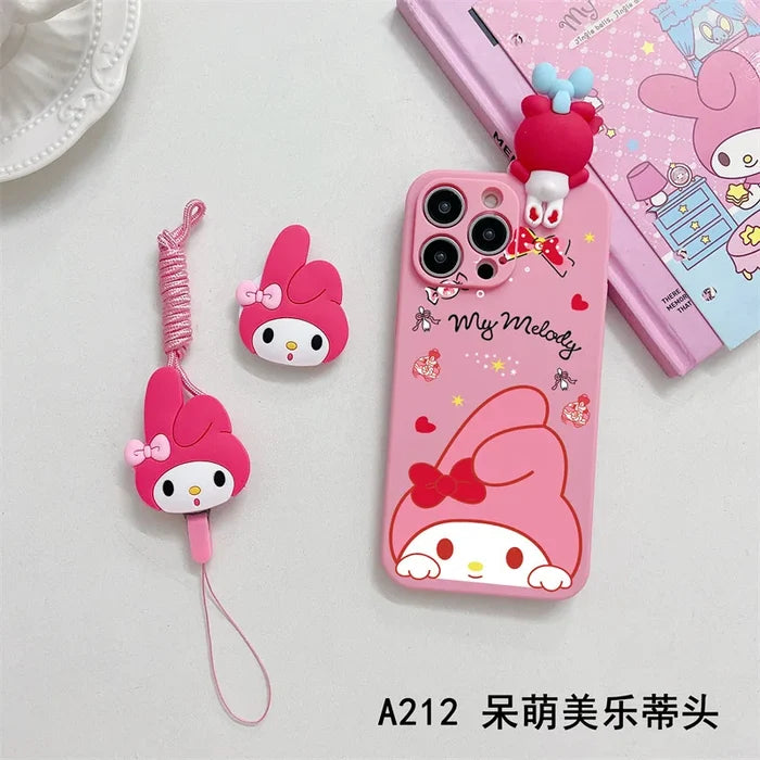 3D Cute Cartoon Melody Phone Case With Bracket Lanyard For iPhone PhoneShells