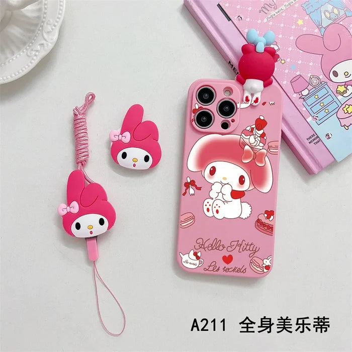 3D Cute Cartoon Melody Phone Case With Bracket Lanyard For iPhone PhoneShells