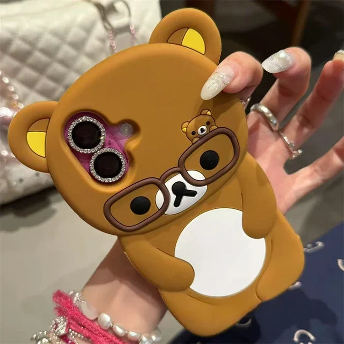 3D Rilakkuma Bear Glasses Phone Case For iPhone PhoneShells