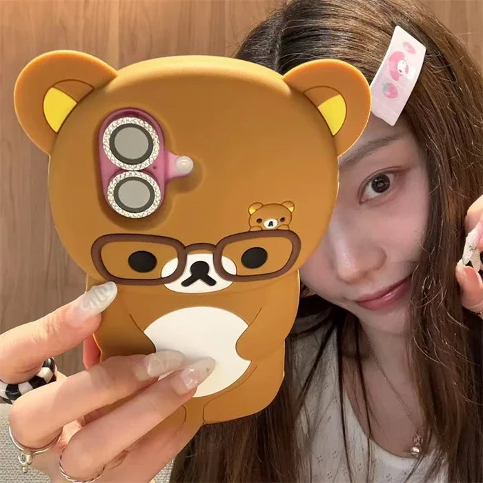 3D Rilakkuma Bear Glasses Phone Case For iPhone PhoneShells