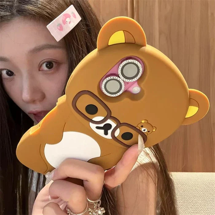 3D Rilakkuma Bear Glasses Phone Case For iPhone PhoneShells