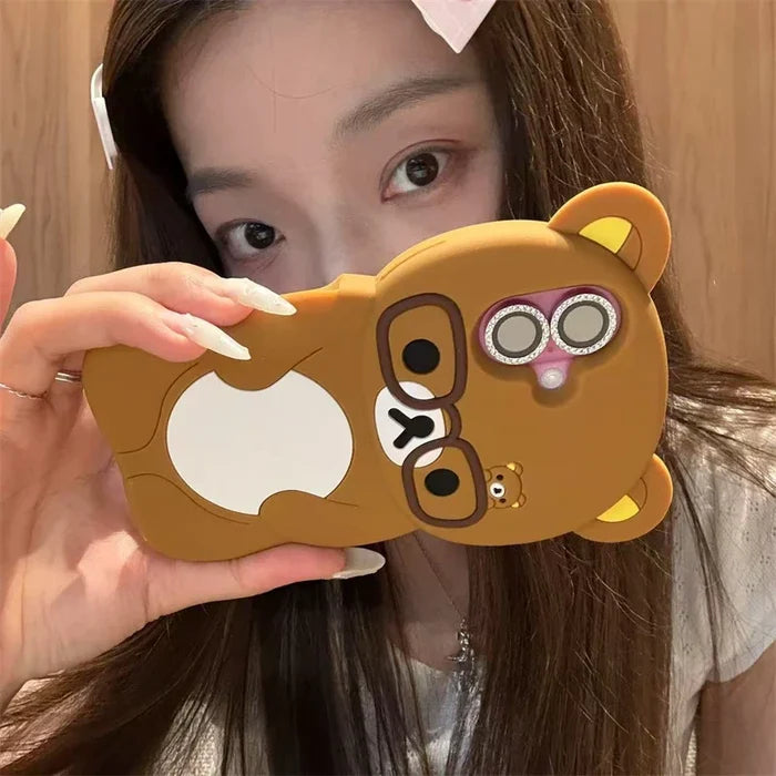 3D Rilakkuma Bear Glasses Phone Case For iPhone PhoneShells