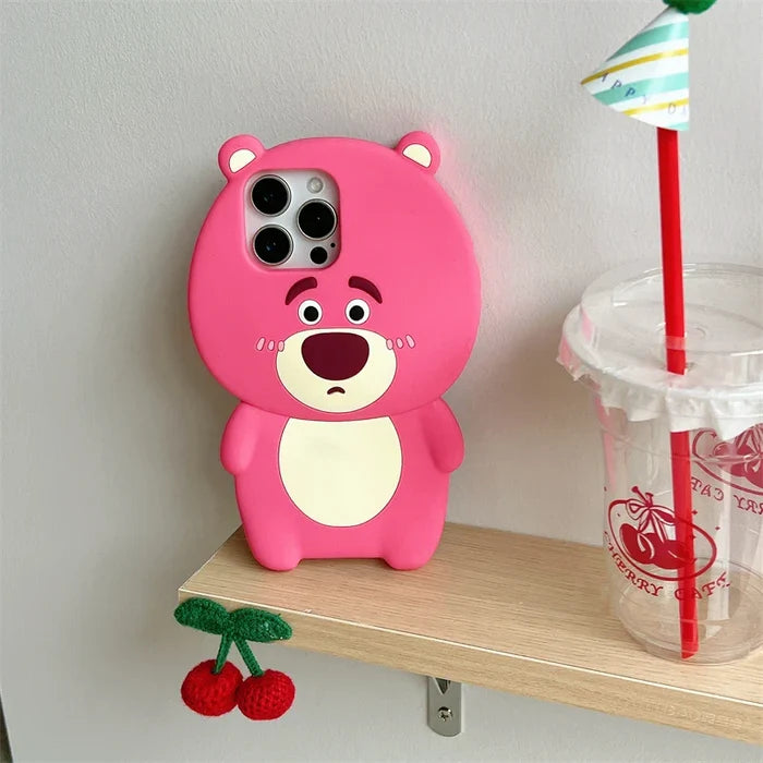 3D Strawberry Bear Silicone Phone Case For iPhone PhoneShells