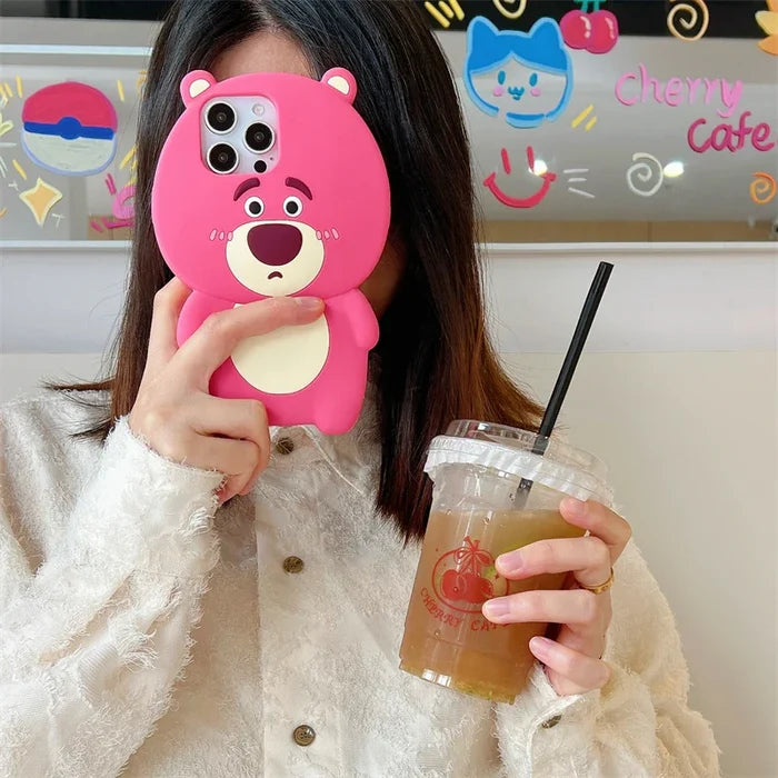3D Strawberry Bear Silicone Phone Case For iPhone PhoneShells