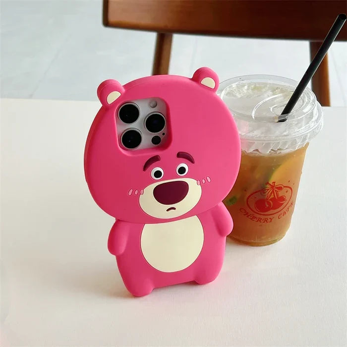 3D Strawberry Bear Silicone Phone Case For iPhone PhoneShells