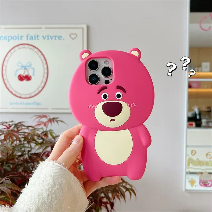 3D Strawberry Bear Silicone Phone Case For iPhone PhoneShells