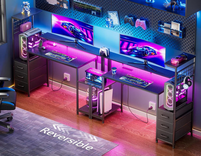 48 Inch Gaming Desk Carbon Fiber LED Illumination Pro