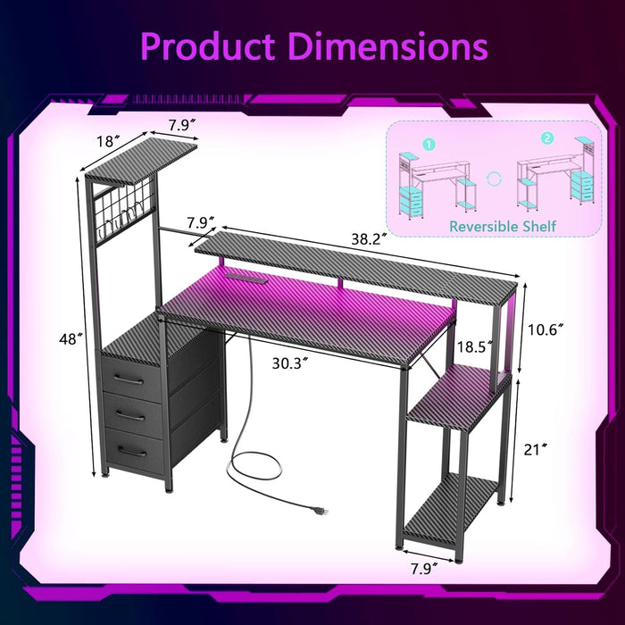 48 Inch Gaming Desk Carbon Fiber LED Illumination Pro