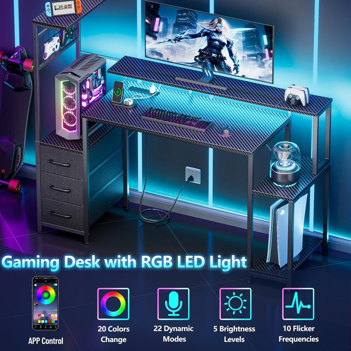 48 Inch Gaming Desk Carbon Fiber LED Illumination Pro