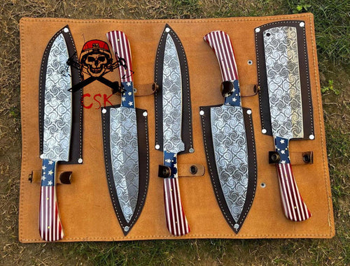 5 pieces D2 steel USA Flag kitchen chef knives cskforged